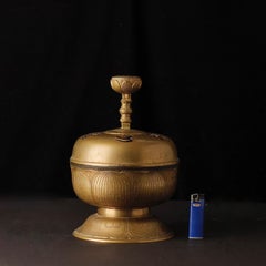 19th. c Large Lotus-Shaped Buddhist Temple Incense Burner with Sanskrit Cutouts