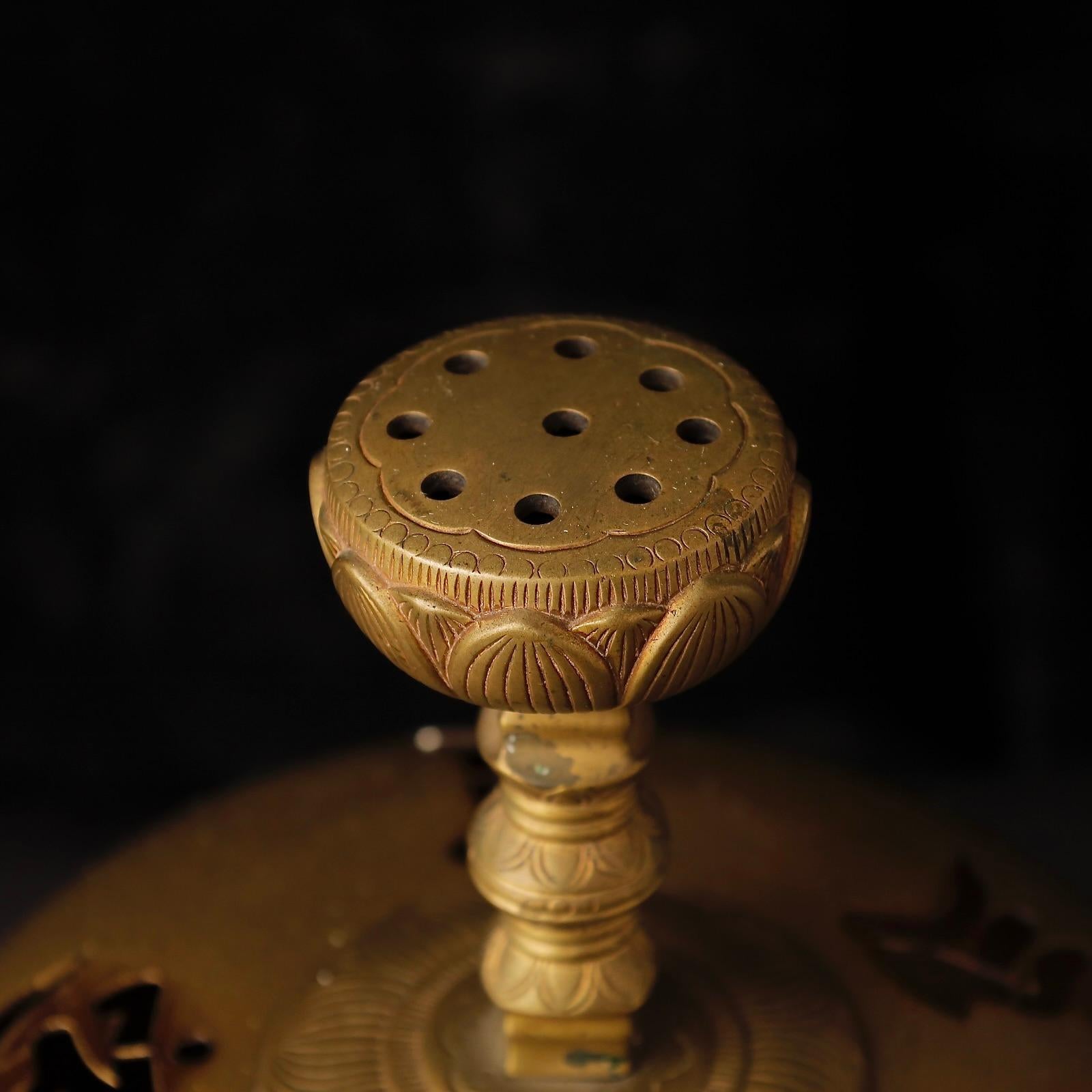 19th Century 19th. c Large Lotus-Shaped Buddhist Temple Incense Burner with Sanskrit Cutouts For Sale