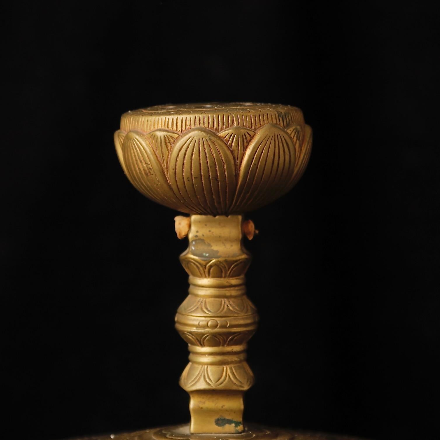 Bronze 19th. c Large Lotus-Shaped Buddhist Temple Incense Burner with Sanskrit Cutouts For Sale