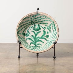 19th c. Large Spanish Green Fajalauza Lebrillo Bowl with Hanging Iron and Stand