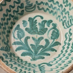 19th c. Large Spanish Green Fajalauza Lebrillo Bowl with Hanging Iron and Stand