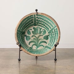 19th c. Large Spanish Green Fajalauza Lebrillo Bowl with Hanging Iron and Stand