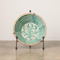 19th c. Large Spanish Green Fajalauza Lebrillo Bowl with Hanging Iron and Stand