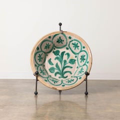 19th c. Large Spanish Green Fajalauza Lebrillo Bowl with Hanging Iron and Stand