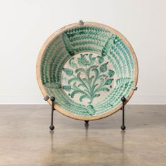 19th c. Large Spanish Green Fajalauza Lebrillo Bowl with Hanging Iron and Stand