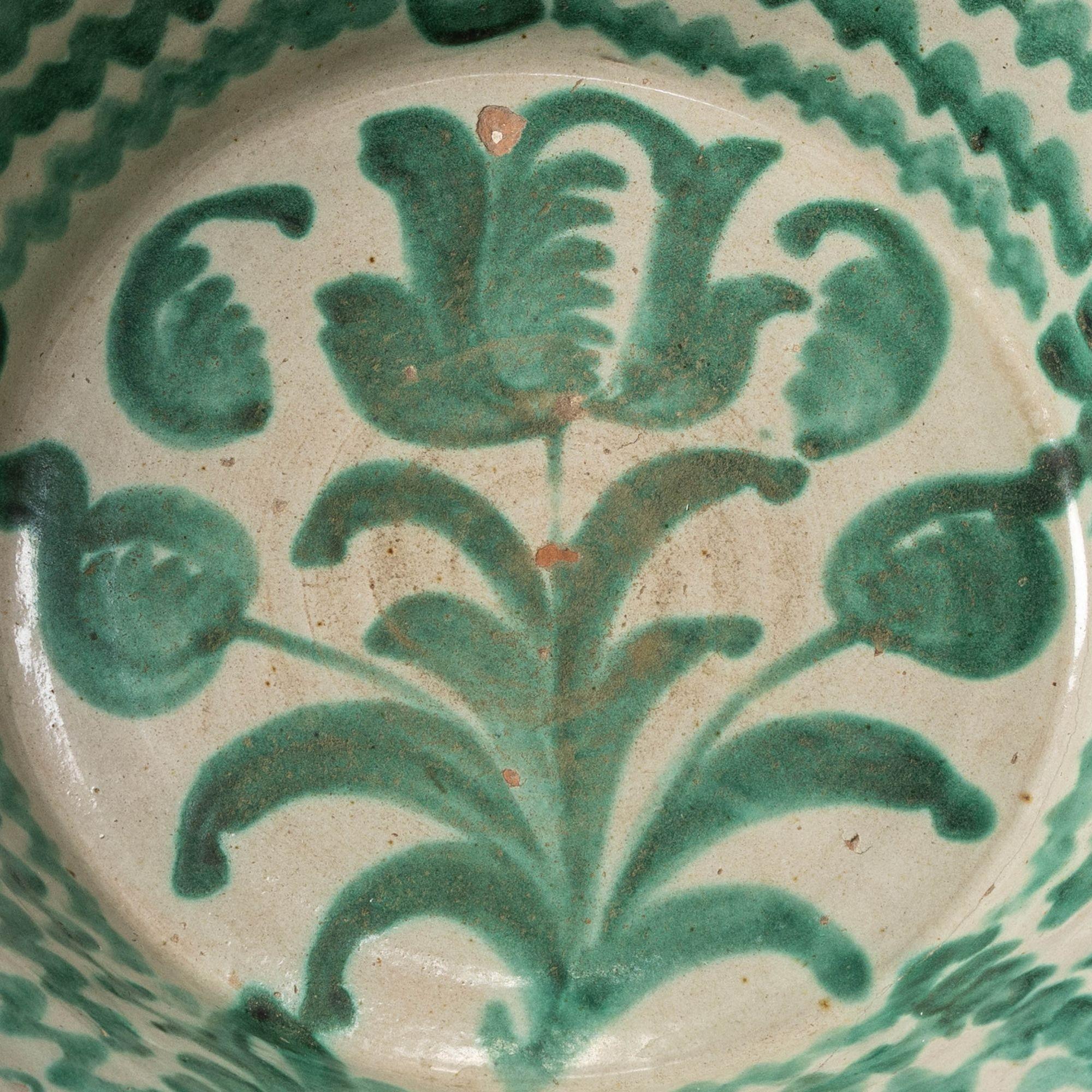 Country 19th c. Large Spanish Green Fajalauza Lebrillo Bowl from Granada For Sale