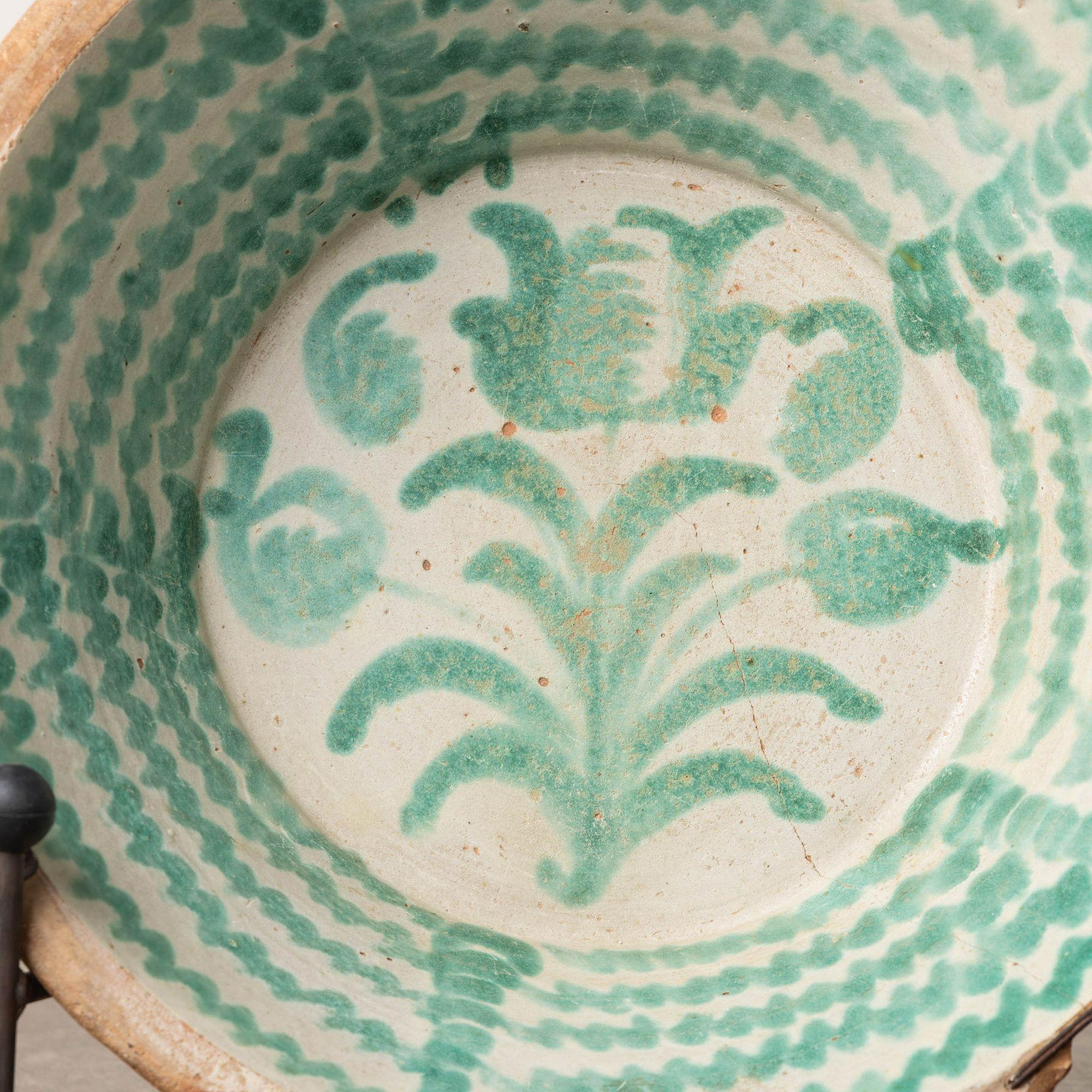 Country 19th c. Large Spanish Green Fajalauza Lebrillo Bowl from Granada