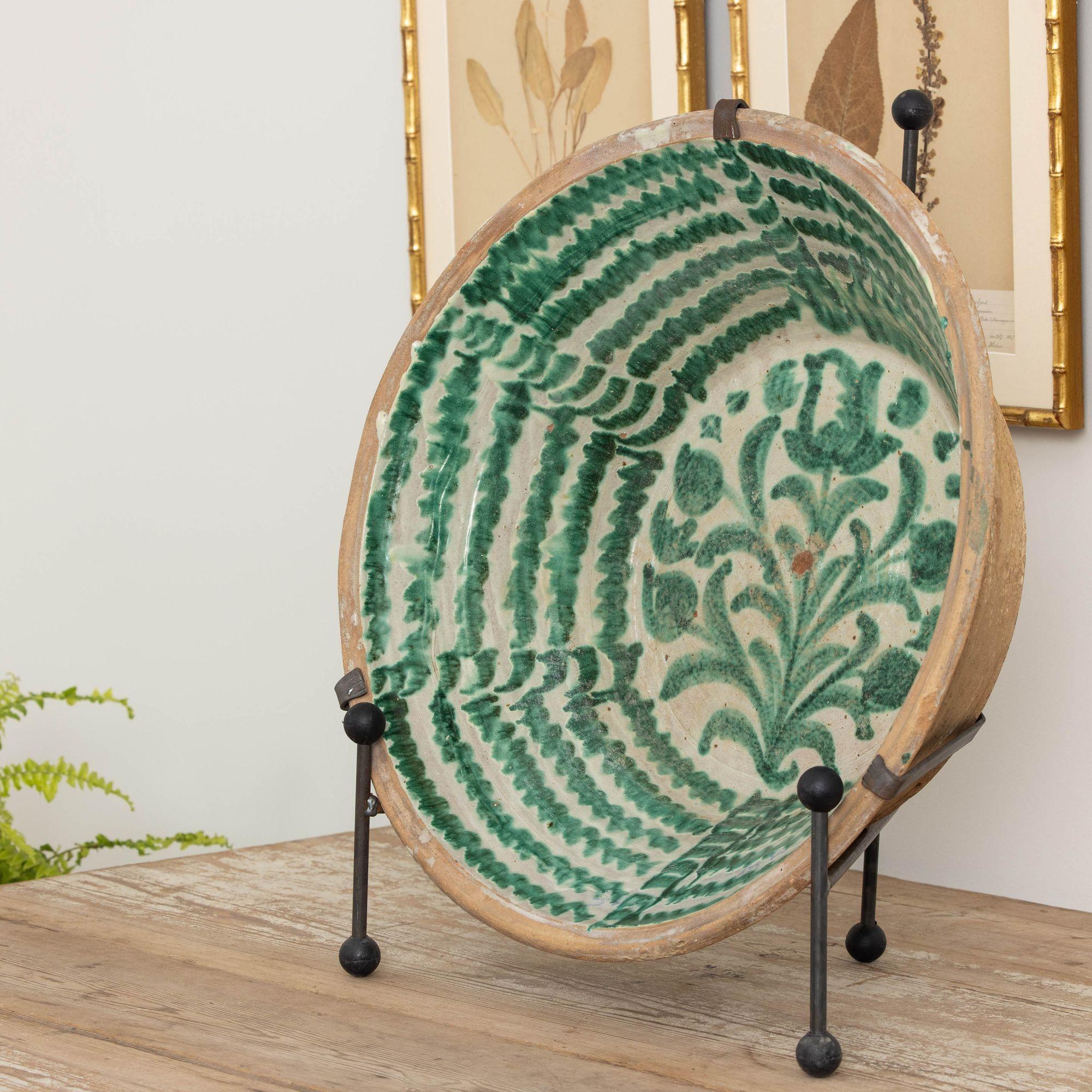 Country 19th c. Large Spanish Green Fajalauza Lebrillo Bowl from Granada