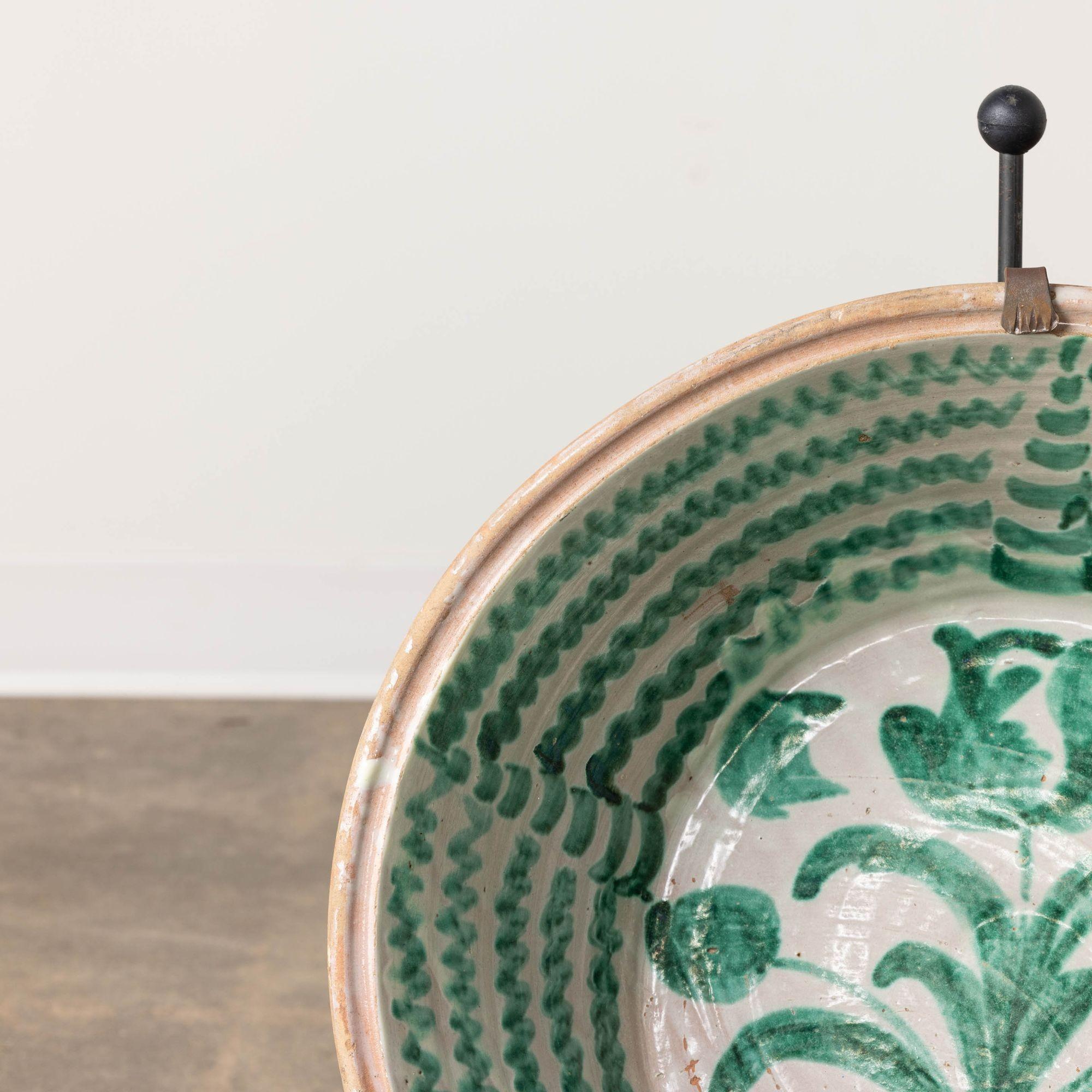 Glazed 19th c. Large Spanish Green Fajalauza Lebrillo Bowl from Granada