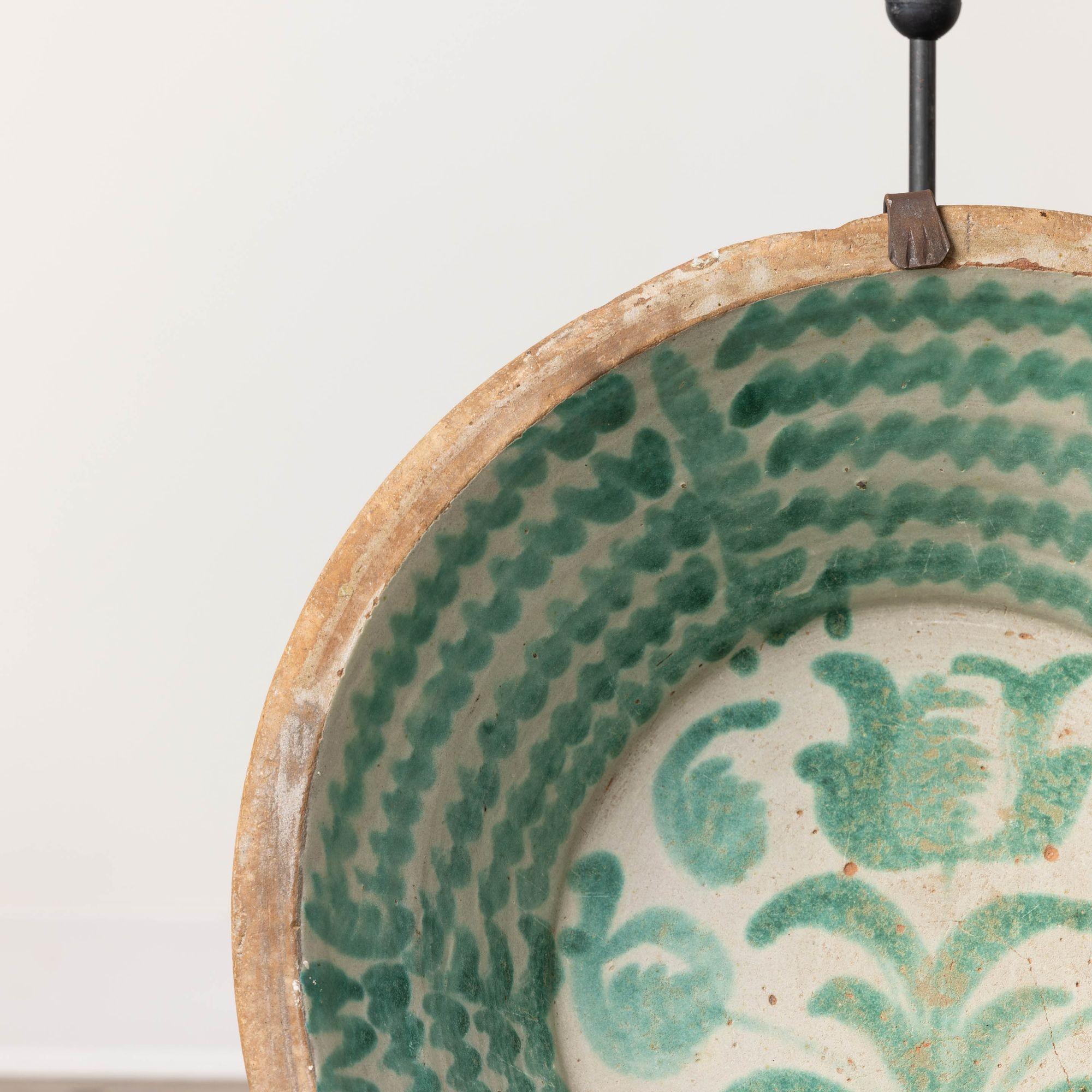 Glazed 19th c. Large Spanish Green Fajalauza Lebrillo Bowl from Granada