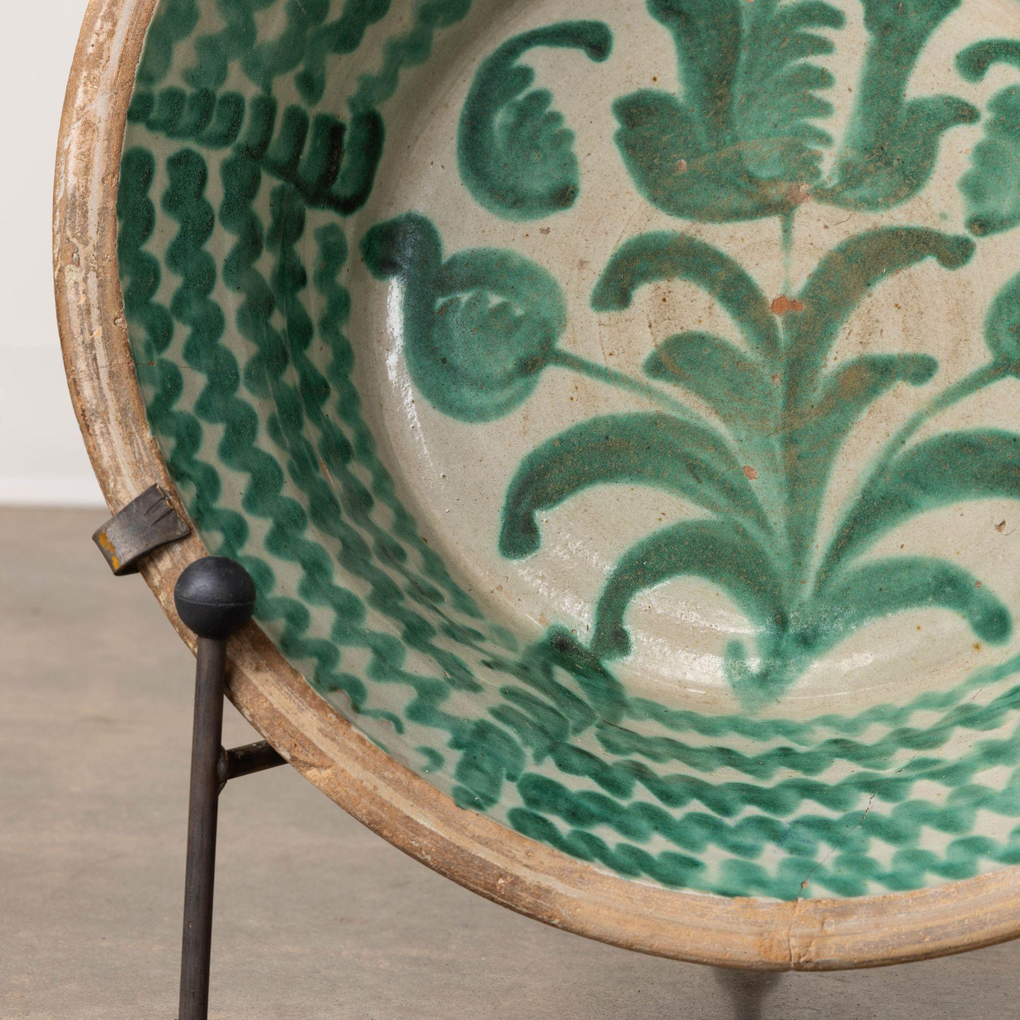 19th Century 19th c. Large Spanish Green Fajalauza Lebrillo Bowl from Granada For Sale