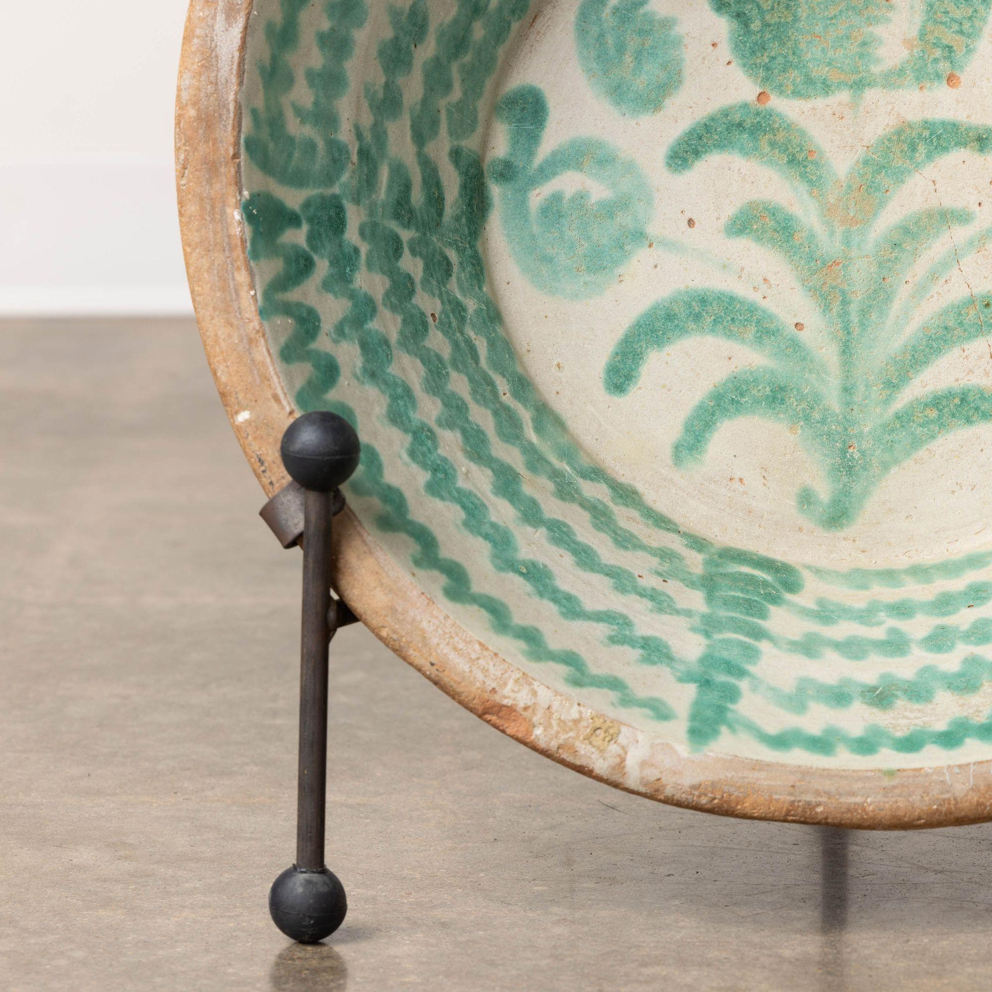 19th Century 19th c. Large Spanish Green Fajalauza Lebrillo Bowl from Granada