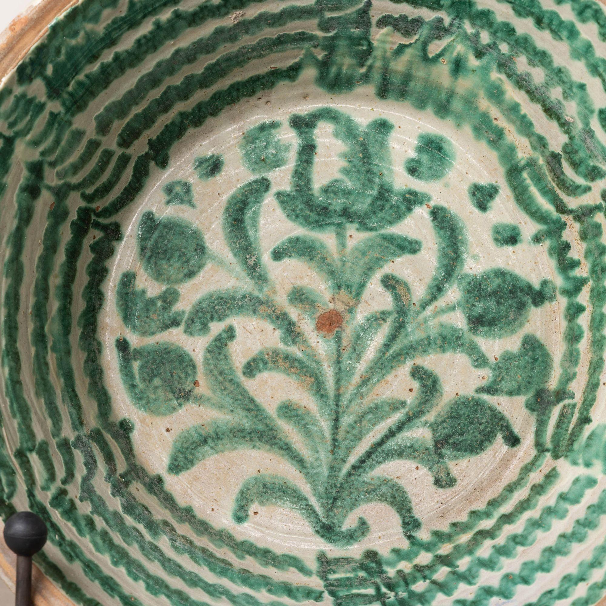 19th Century 19th c. Large Spanish Green Fajalauza Lebrillo Bowl from Granada