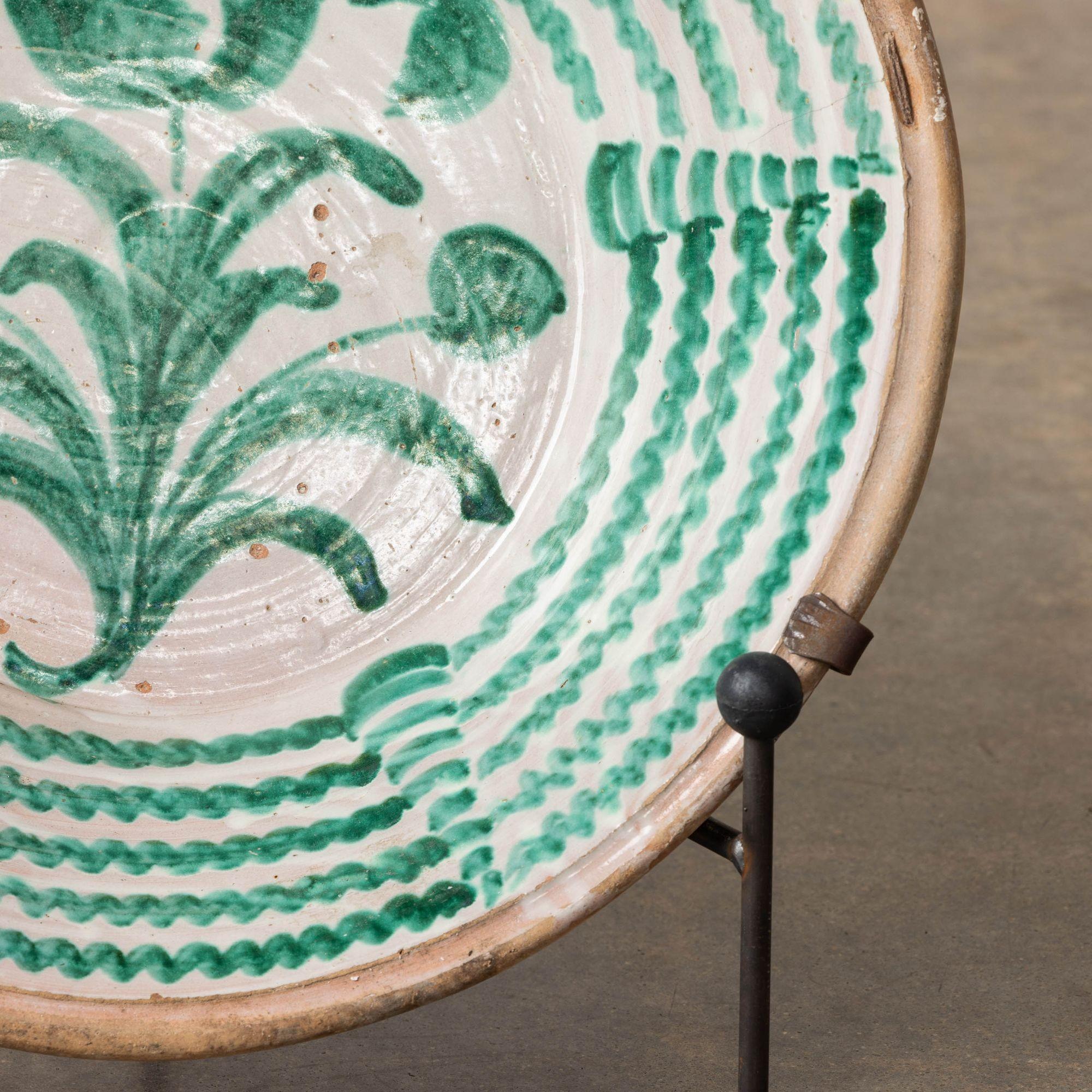 Ceramic 19th c. Large Spanish Green Fajalauza Lebrillo Bowl from Granada