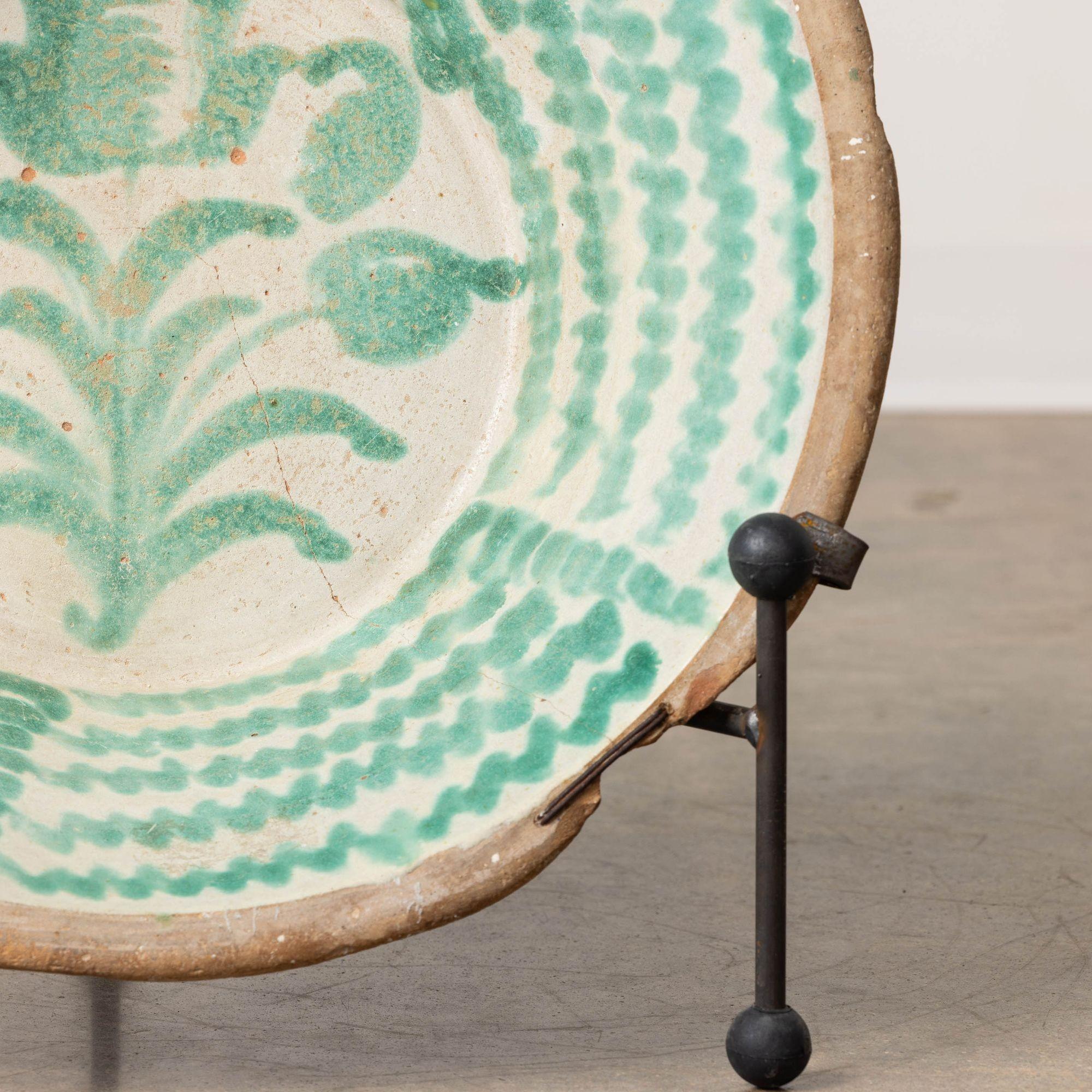 Ceramic 19th c. Large Spanish Green Fajalauza Lebrillo Bowl from Granada
