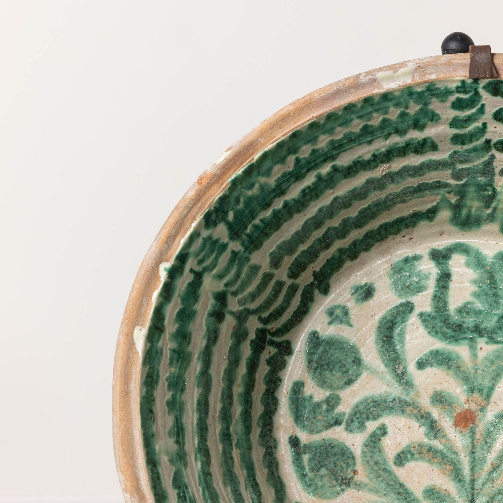 Ceramic 19th c. Large Spanish Green Fajalauza Lebrillo Bowl from Granada