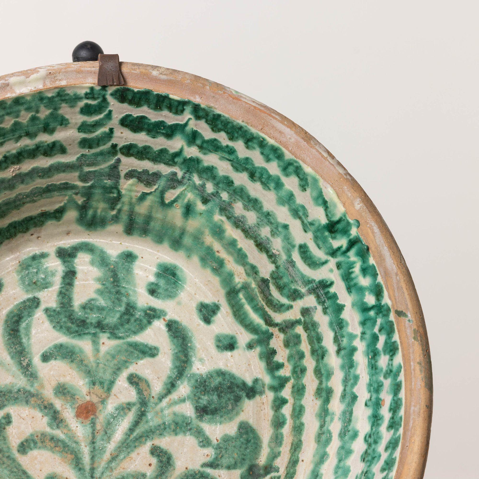 19th c. Large Spanish Green Fajalauza Lebrillo Bowl from Granada 1