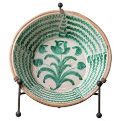 19th c. Large Spanish Green Fajalauza Lebrillo Bowl from Granada