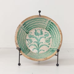 19th c. Large Spanish Green Fajalauza Lebrillo Bowl with Hanging Iron and Stand
