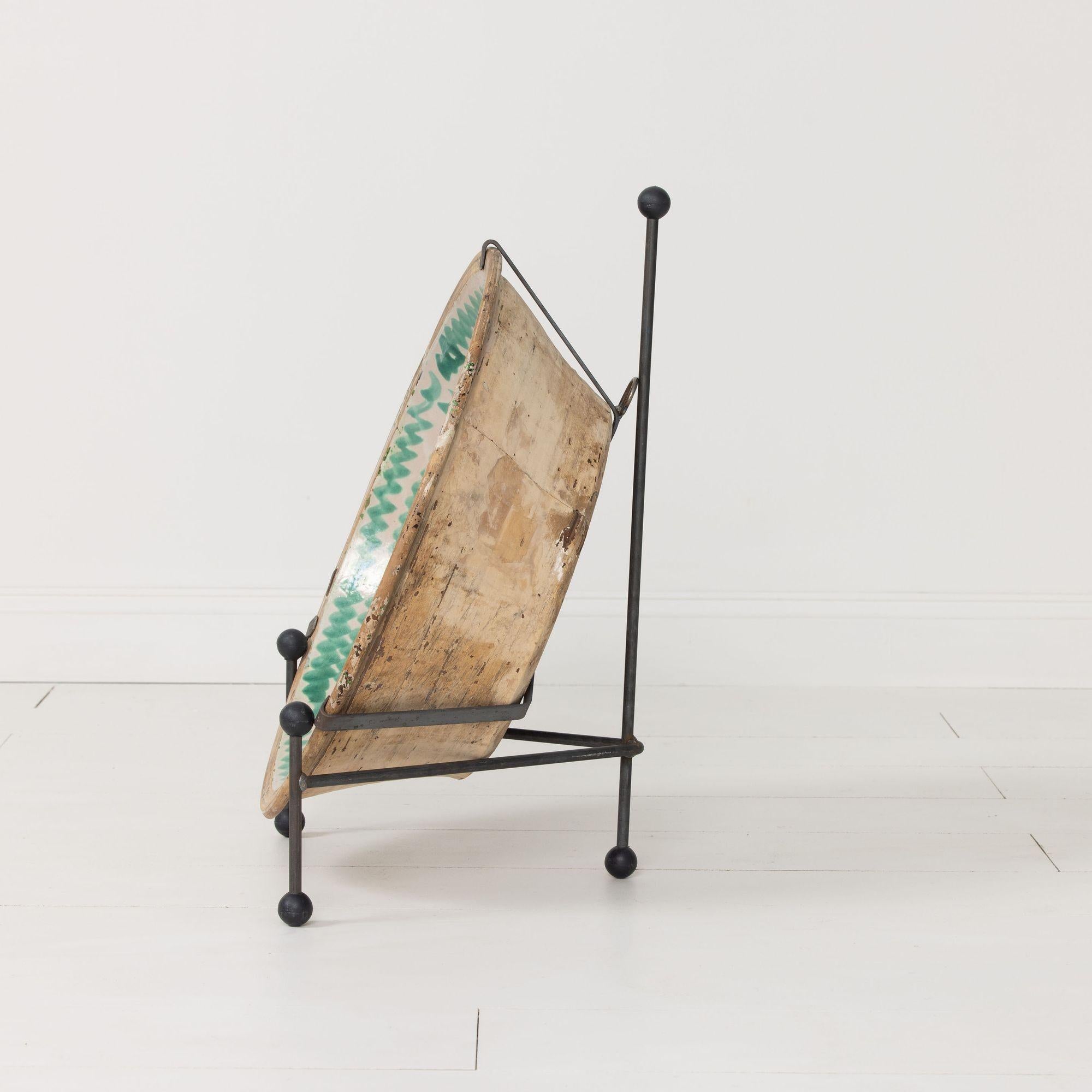 Hand-Crafted 19th c. Large Spanish Green Fajalauza Lebrillo Bowl with Hanging Iron and Stand