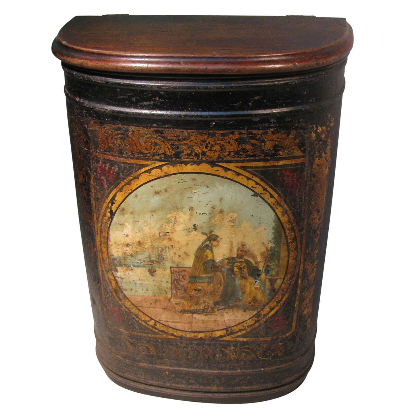 19th Century Large Store Tea Tin Hand Painted Parnall & Sons Bristol, England
