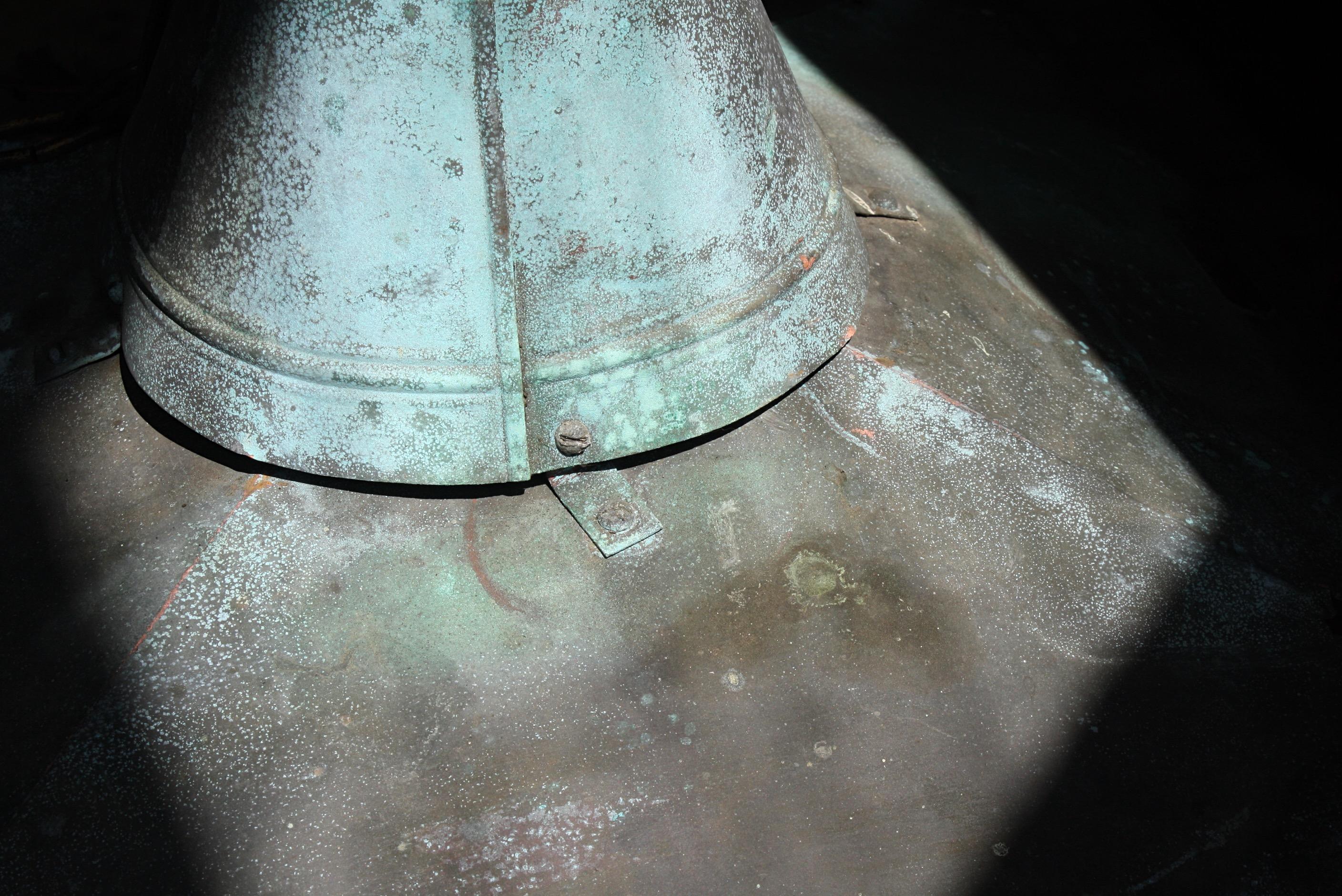 19th C Large Victorian English Sheet Copper & Glazed Lantern Verdigris Light 9