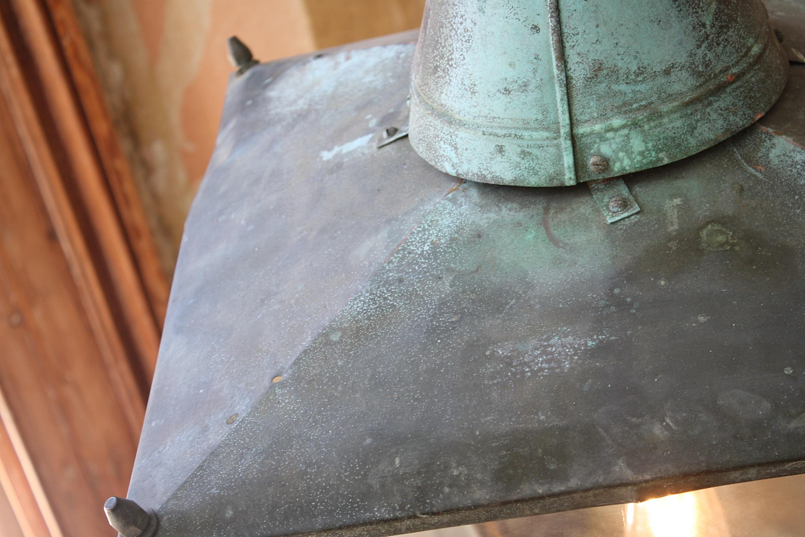 19th C Large Victorian English Sheet Copper & Glazed Lantern Verdigris Light In Good Condition In Lowestoft, GB