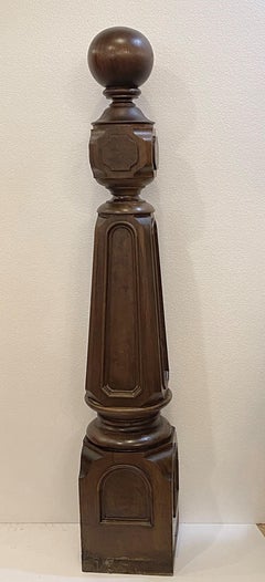 19th C. Large Walnut Newel Post from a Brooklyn Brownstone Stairway