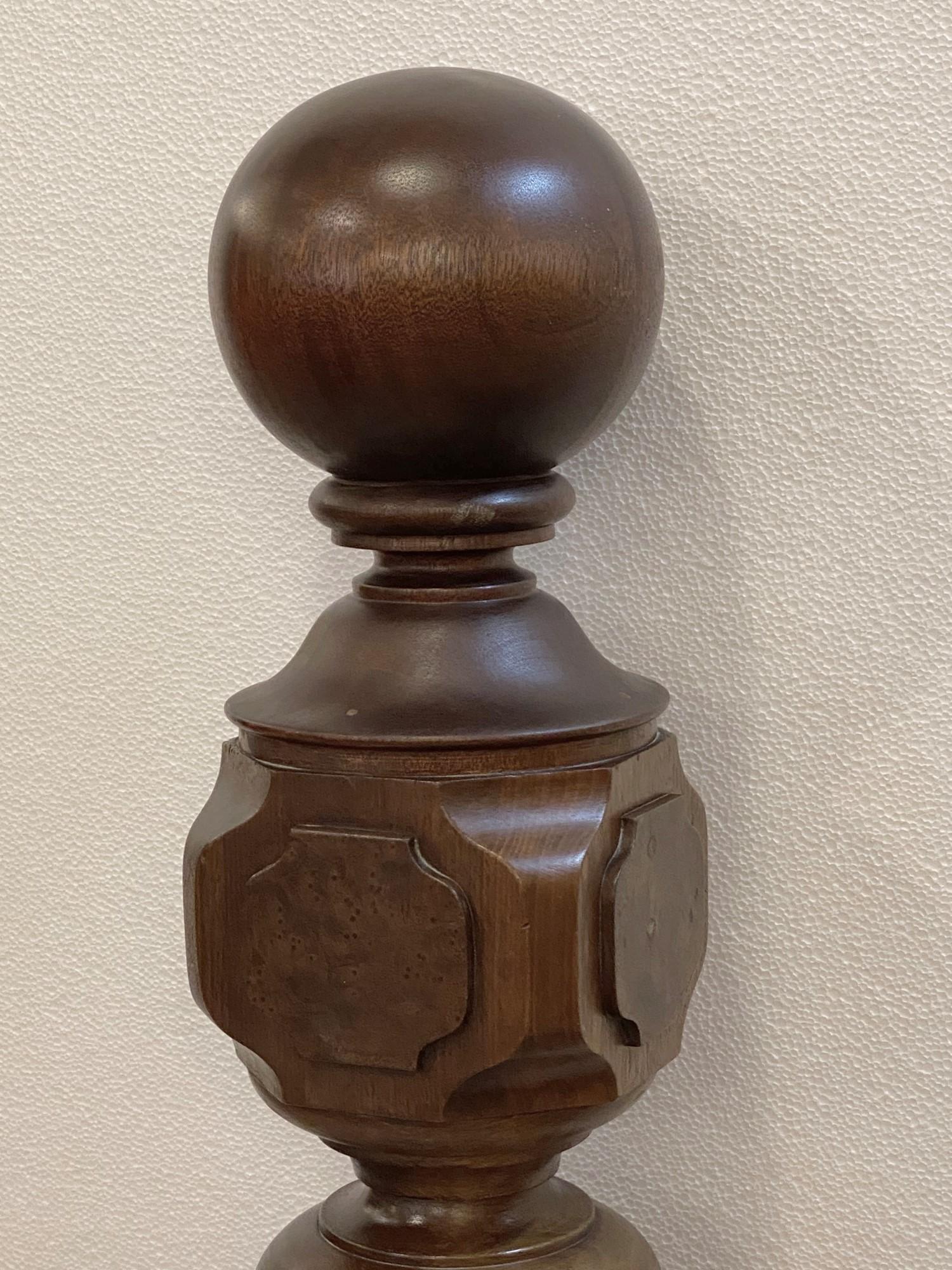 American 19th C. Large Walnut Newel Post from a Brooklyn Brownstone Stairway