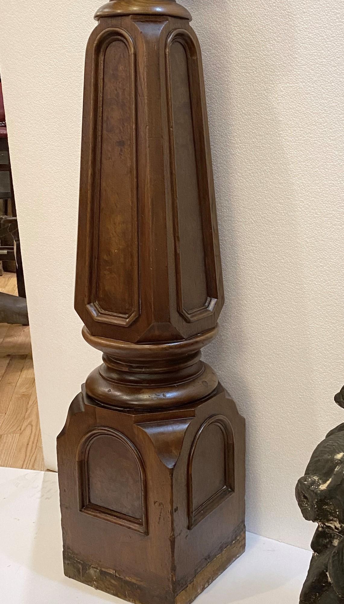 19th C. Large Walnut Newel Post from a Brooklyn Brownstone Stairway In Good Condition In New York, NY