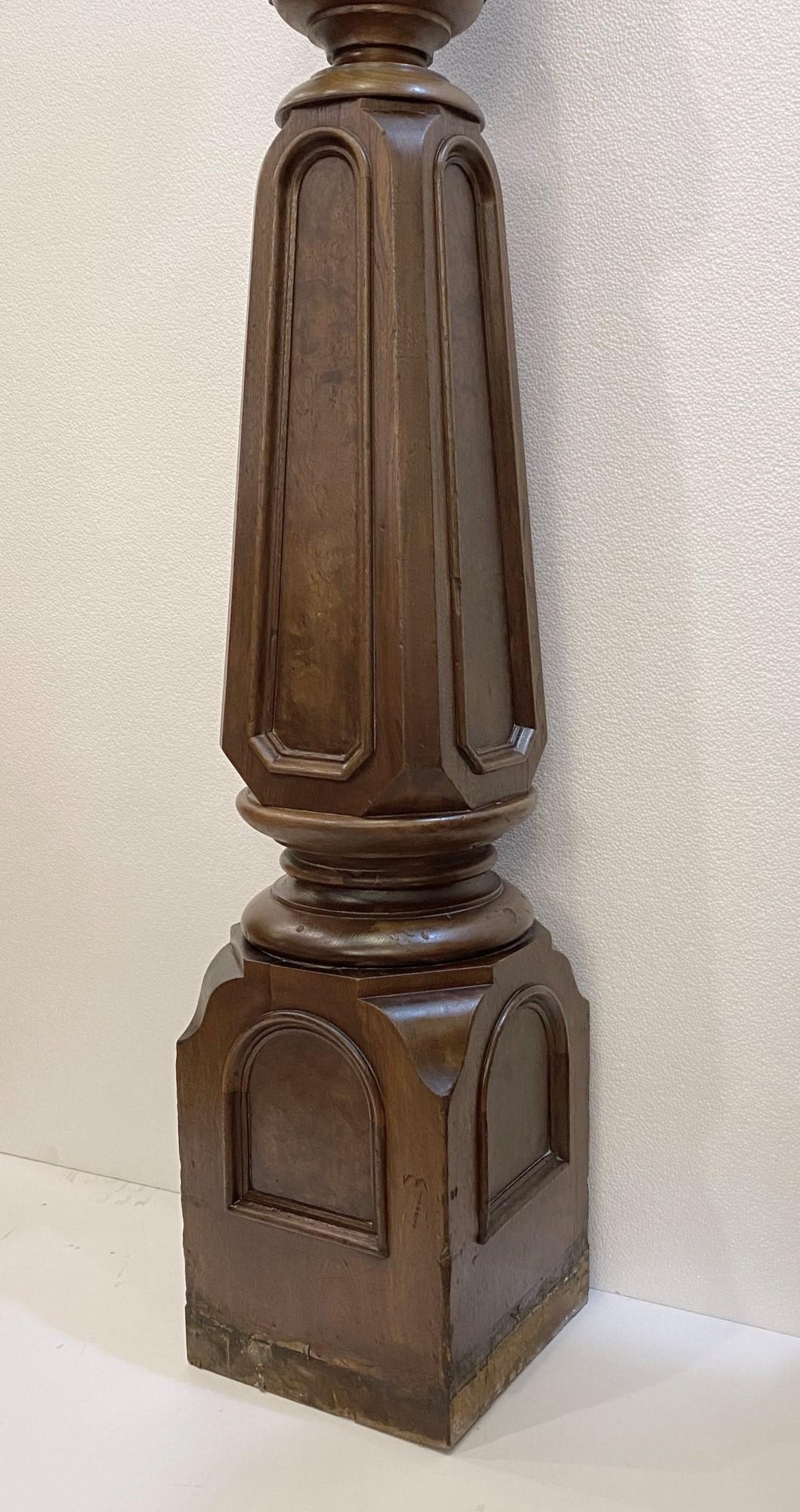 19th C. Large Walnut Newel Post from a Brooklyn Brownstone Stairway 1