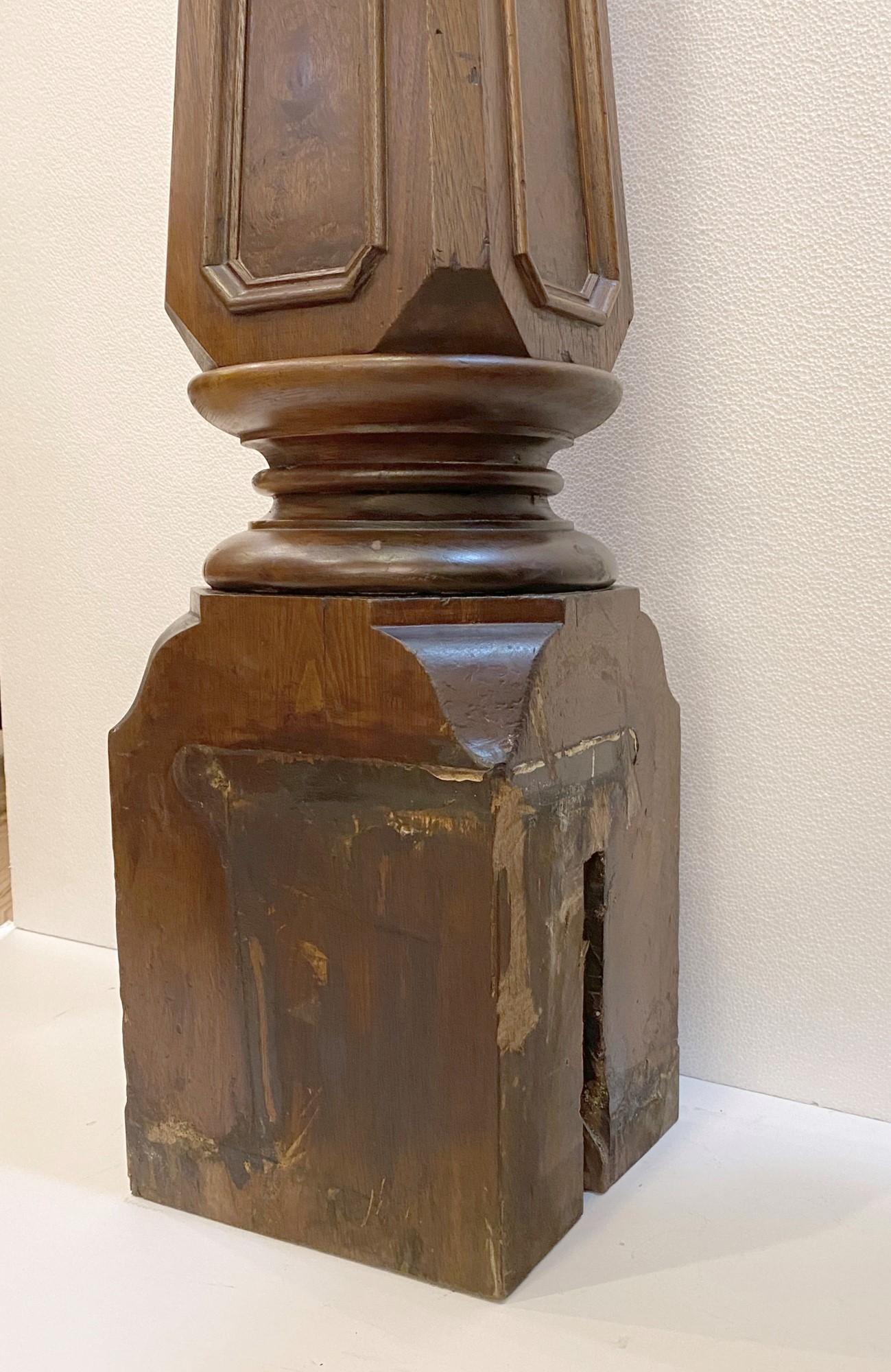 19th C. Large Walnut Newel Post from a Brooklyn Brownstone Stairway 2