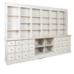 19th C. Large White Display Cabinet Bookcase Apothecary with 24 Drawers