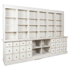 19th C. Large White Display Cabinet Bookcase Apothecary with 24 Drawers