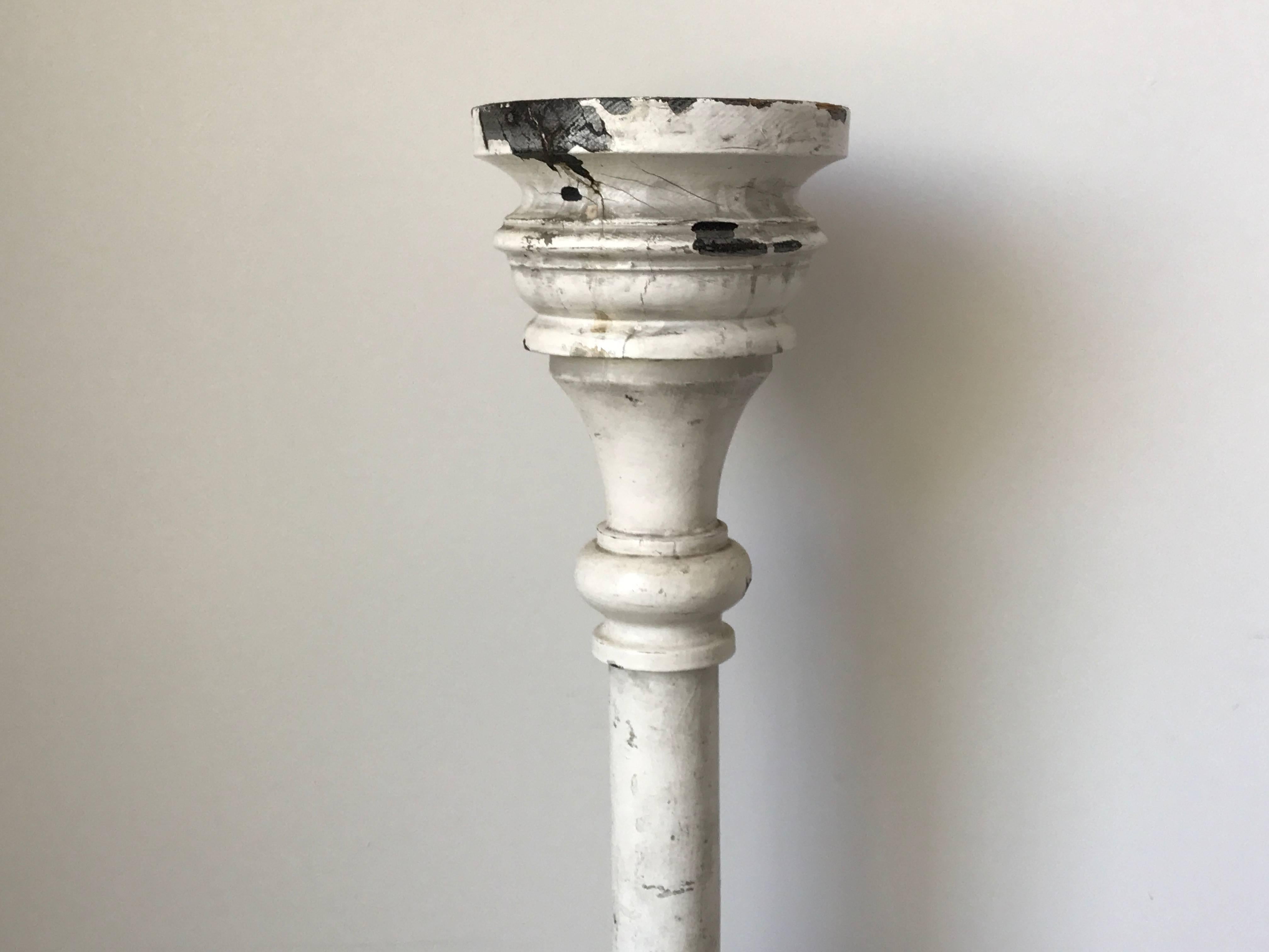European 19th Century Large White Painted Floor Torcheres Candle Pedestal For Sale