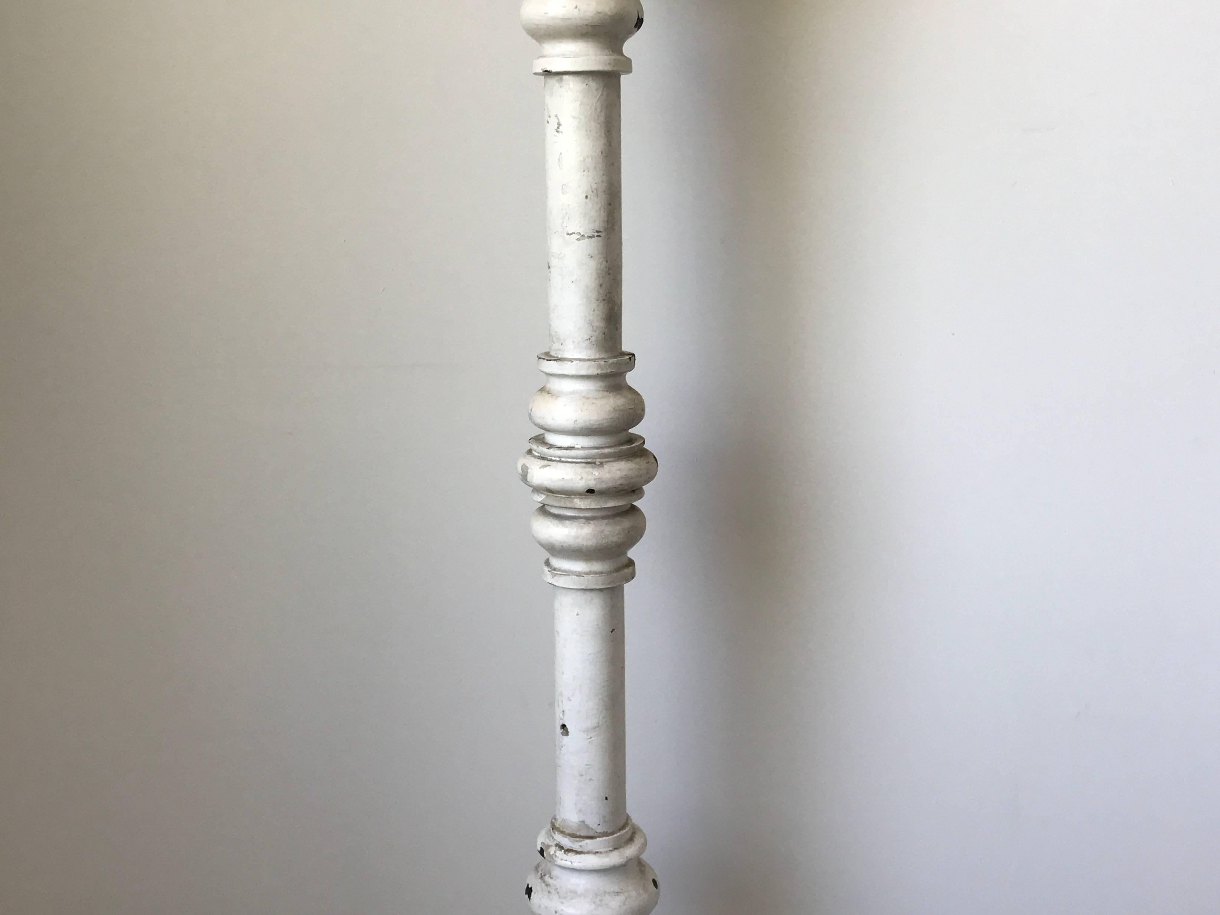 Hand-Painted 19th Century Large White Painted Floor Torcheres Candle Pedestal For Sale