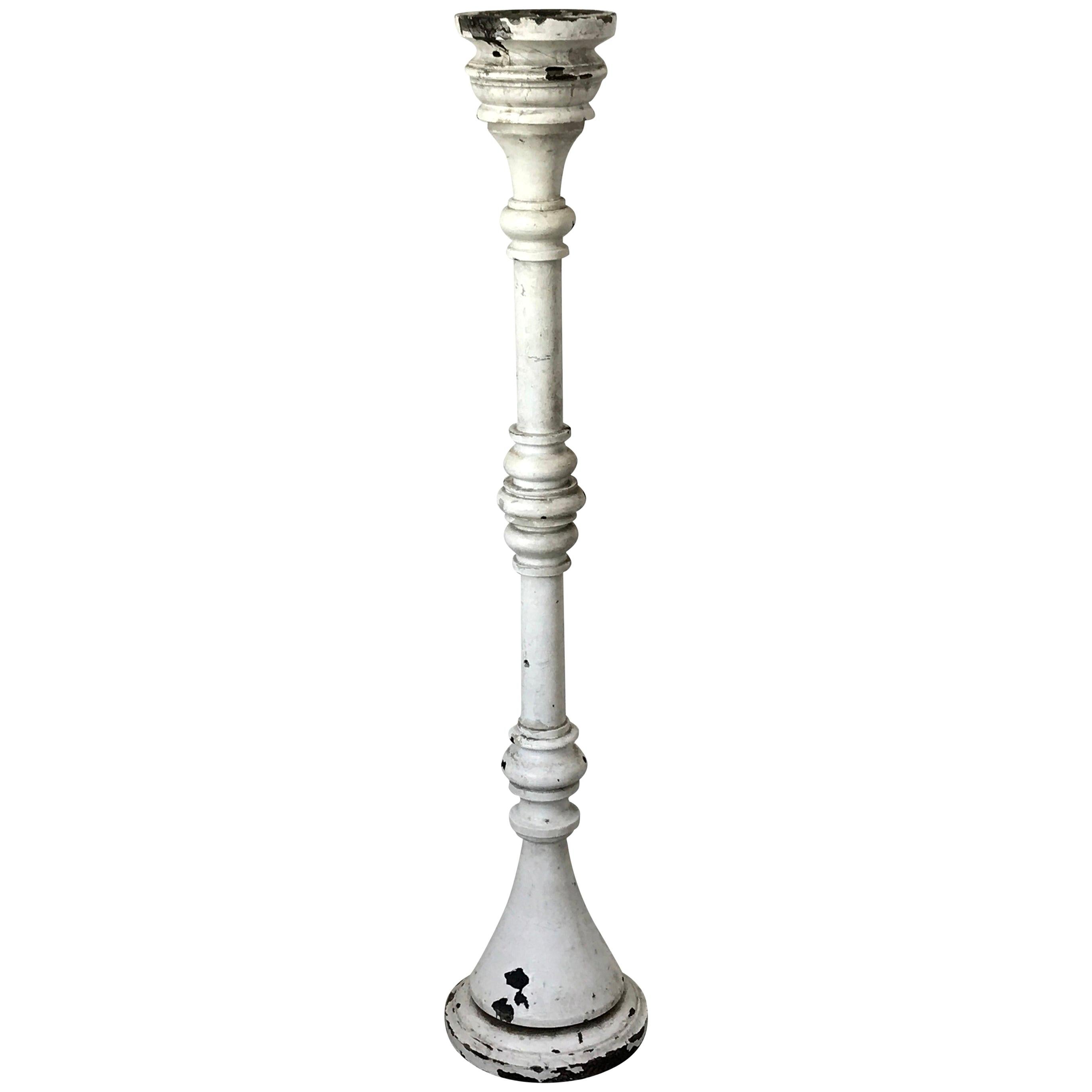 19th Century Large White Painted Floor Torcheres Candle Pedestal For Sale