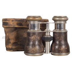 Antique 19th C. Leather and Chrome Field Binoculars & Case, c.1880