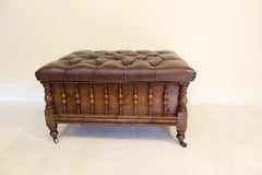 English 19th C Large leather upholstered Foot Stool/Storage box made C1830