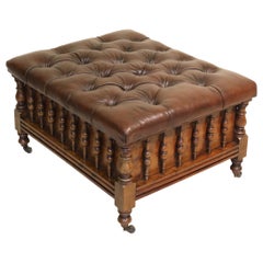 English 19th C Large leather upholstered Foot Stool/Storage box made C1830