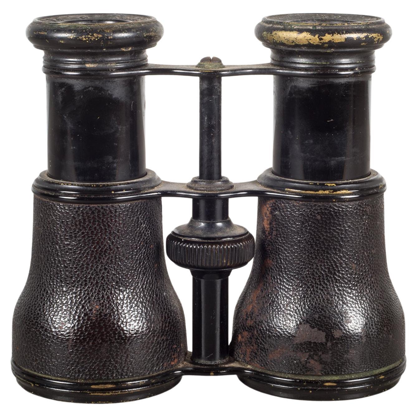 19th c. Leather Wrapped "121" French Binoculars c.1880 For Sale