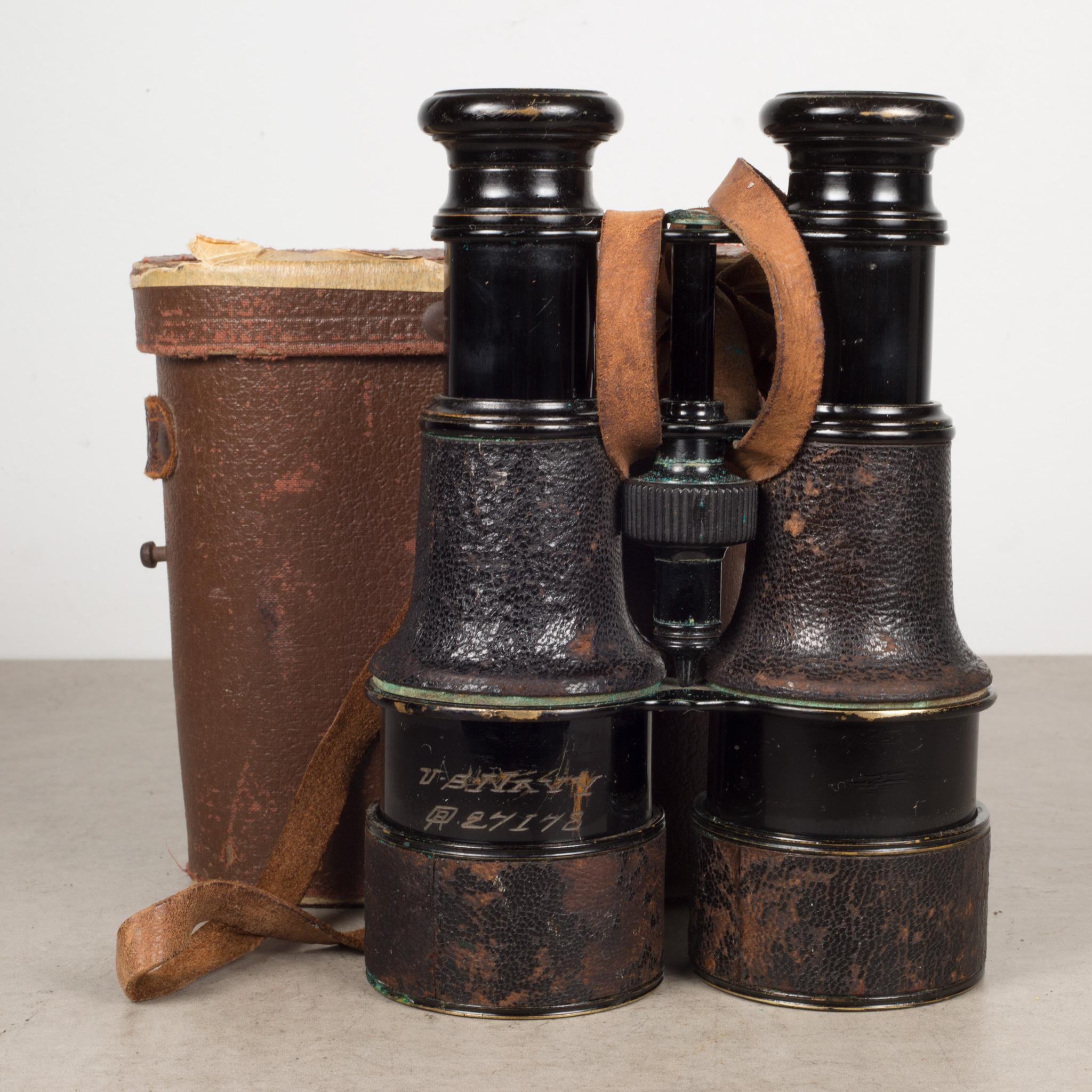 High Victorian 19th C. Leather Wrapped French Field Binoculars, c.1880