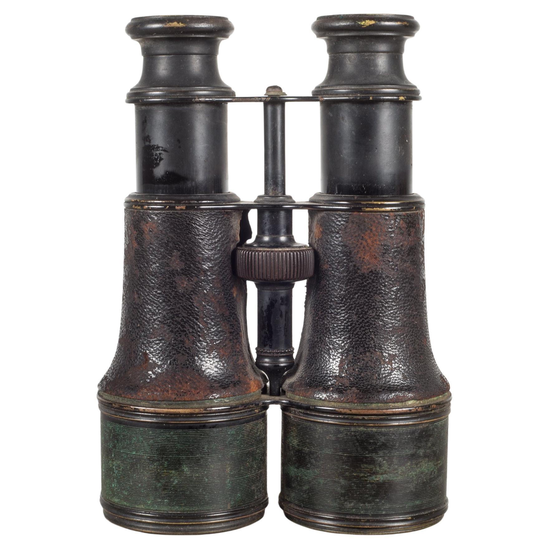 19th C. Leather Wrapped French Field Binoculars, c.1880