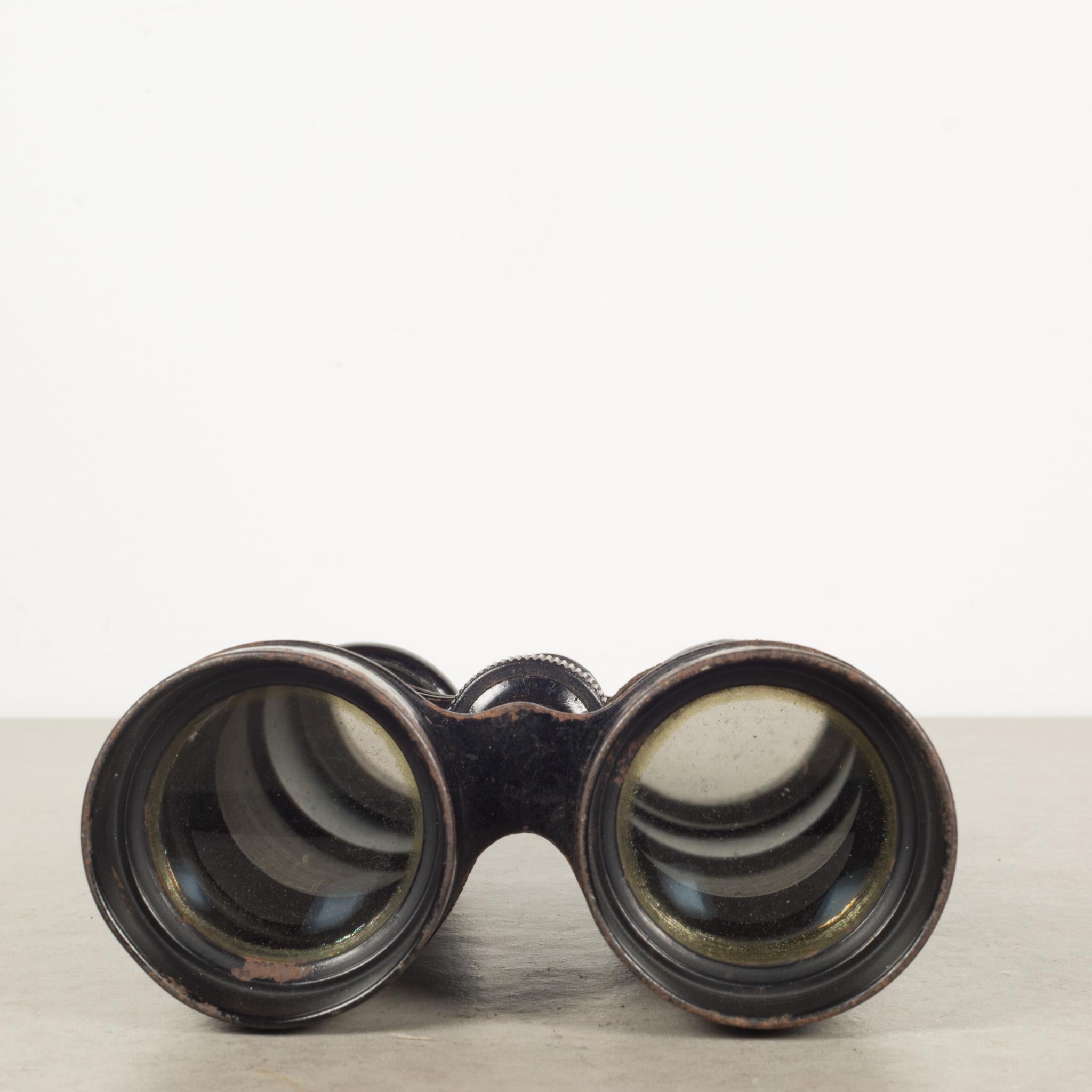 Metal 19th C. Leather Wrapped French Navy Binoculars, C.1880 For Sale