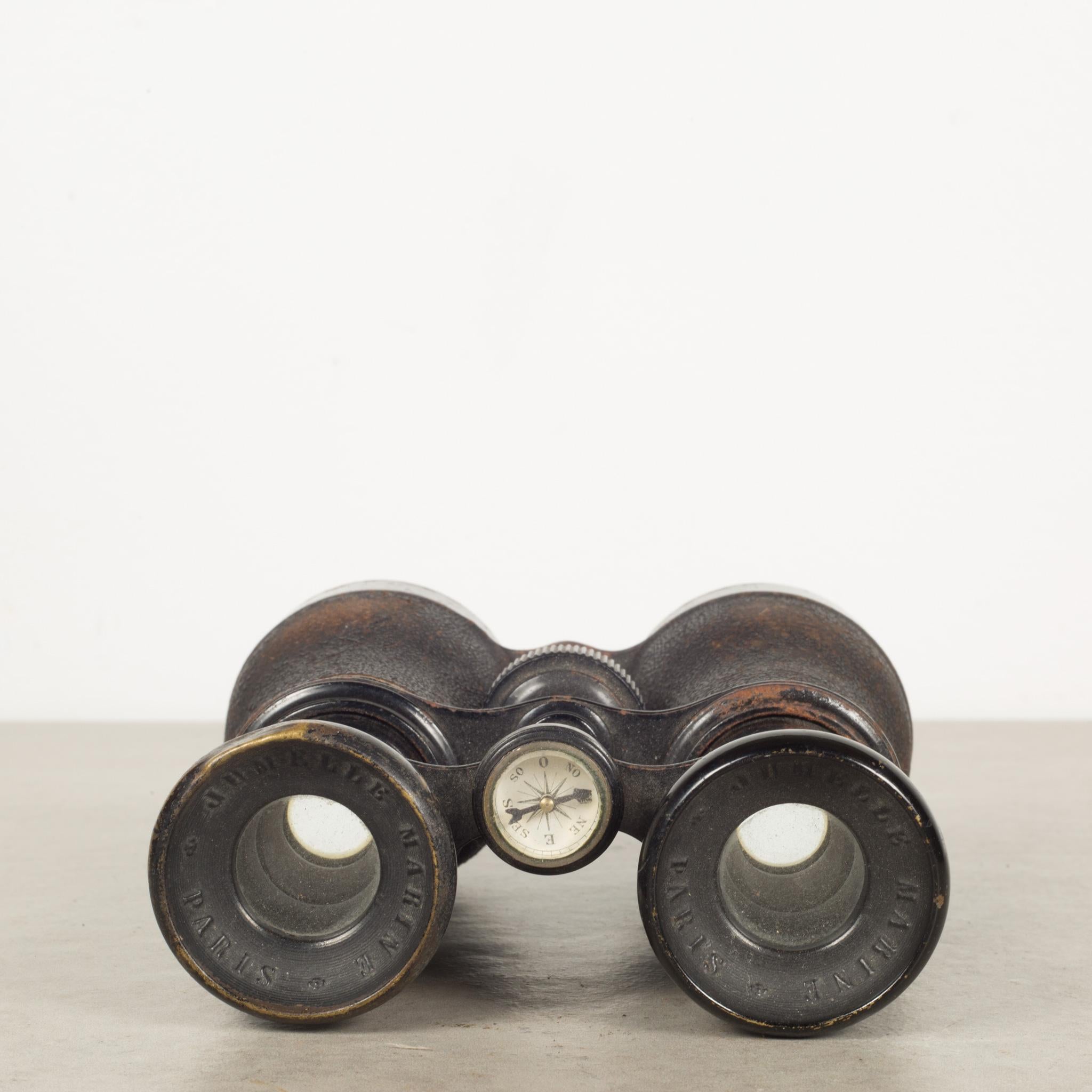 19th C. Leather Wrapped French Navy Binoculars, C.1880 For Sale 1