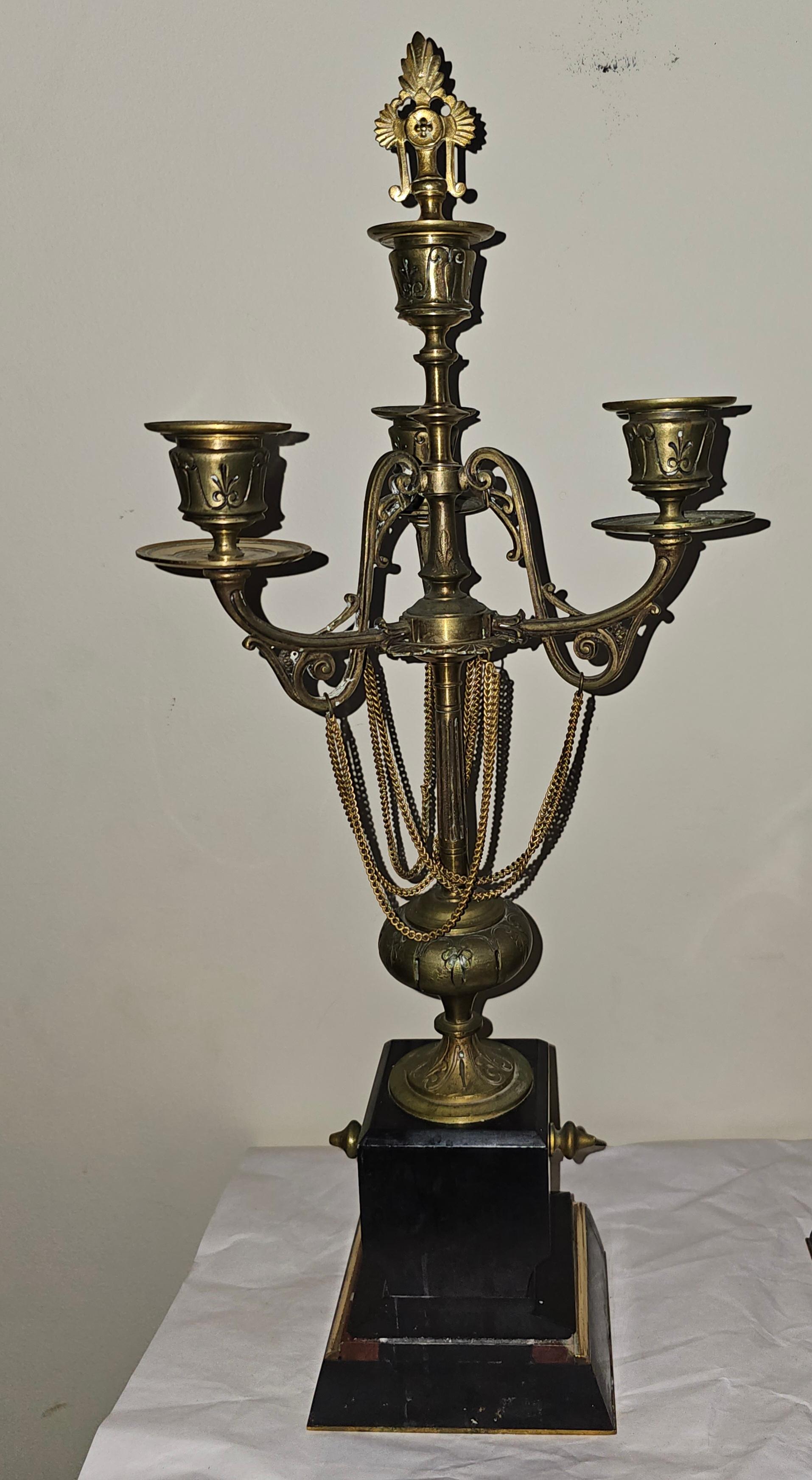 Uhren-Garnitur-Set aus Bronze, Goldbronze, Goldbronze und rotem Marmor, Lemerle-Charpentier, 19. Jahrhundert im Angebot 5