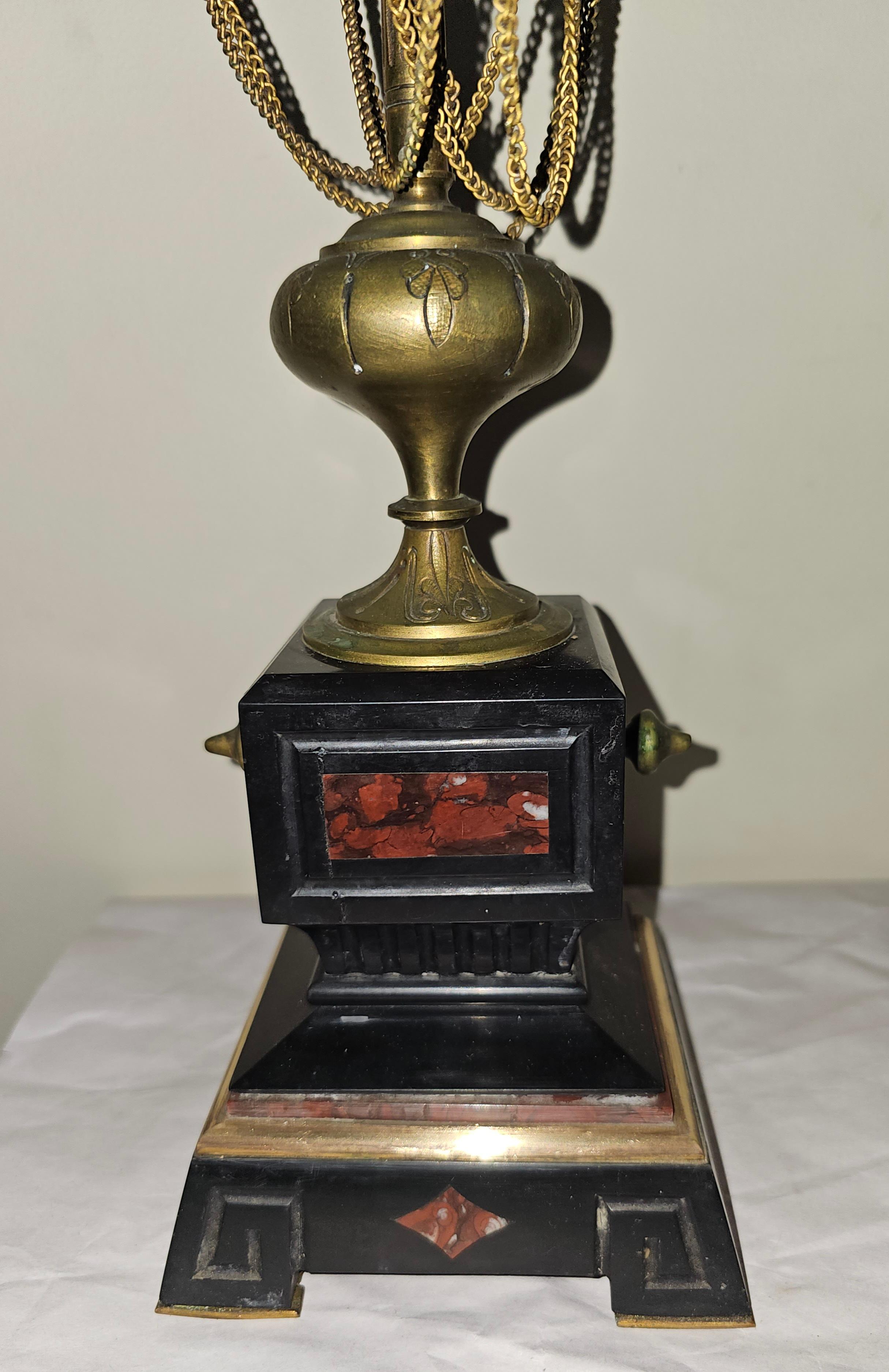 Uhren-Garnitur-Set aus Bronze, Goldbronze, Goldbronze und rotem Marmor, Lemerle-Charpentier, 19. Jahrhundert im Angebot 8