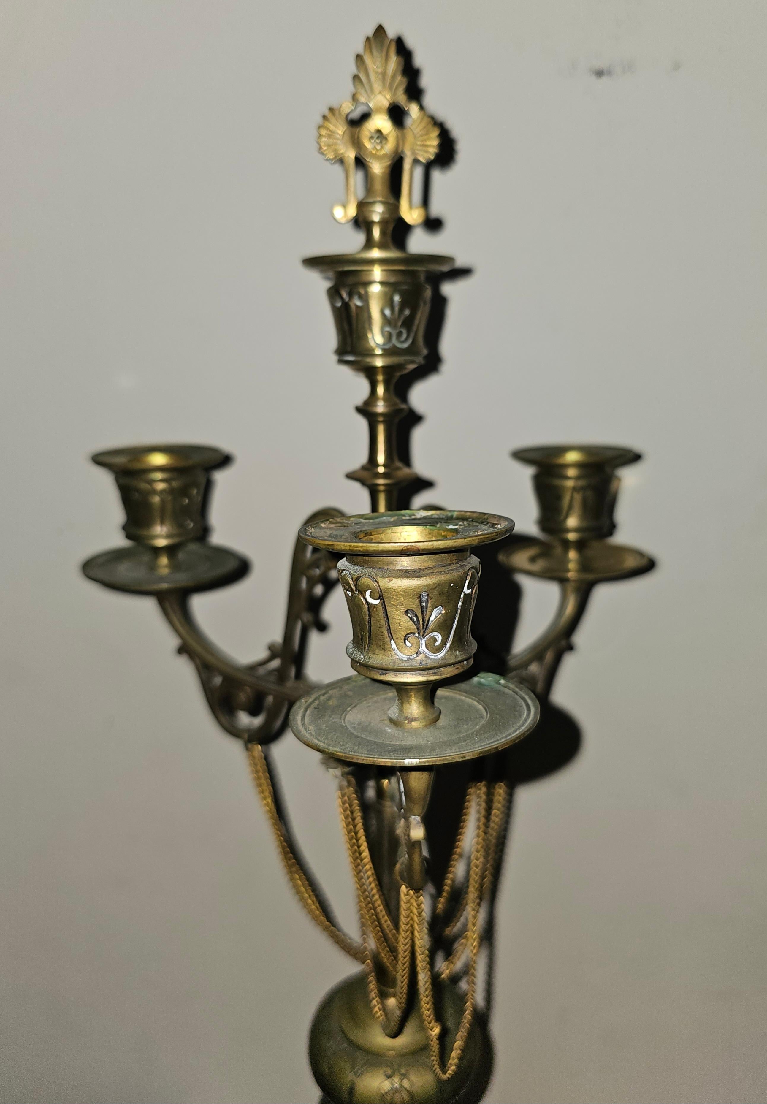 Uhren-Garnitur-Set aus Bronze, Goldbronze, Goldbronze und rotem Marmor, Lemerle-Charpentier, 19. Jahrhundert im Angebot 9