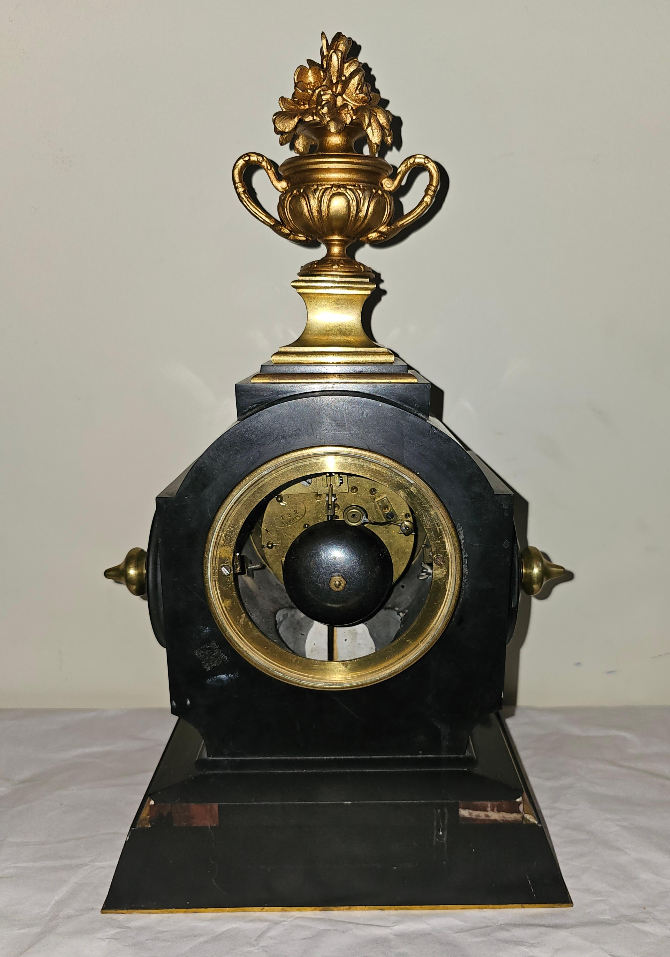 Uhren-Garnitur-Set aus Bronze, Goldbronze, Goldbronze und rotem Marmor, Lemerle-Charpentier, 19. Jahrhundert im Angebot 1
