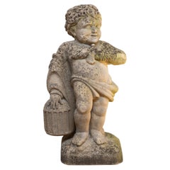 19th C. Limestone Putti Garden Figure